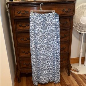 new directions Blue and White Ikat Print Maxi Skirt